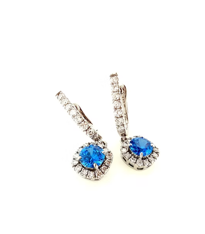 Aquamarine Halo Drop Earrings