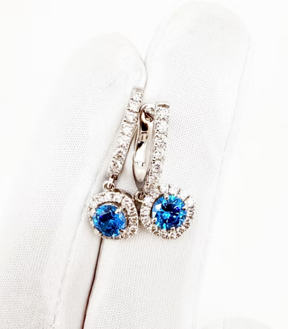 Aquamarine Halo Drop Earrings