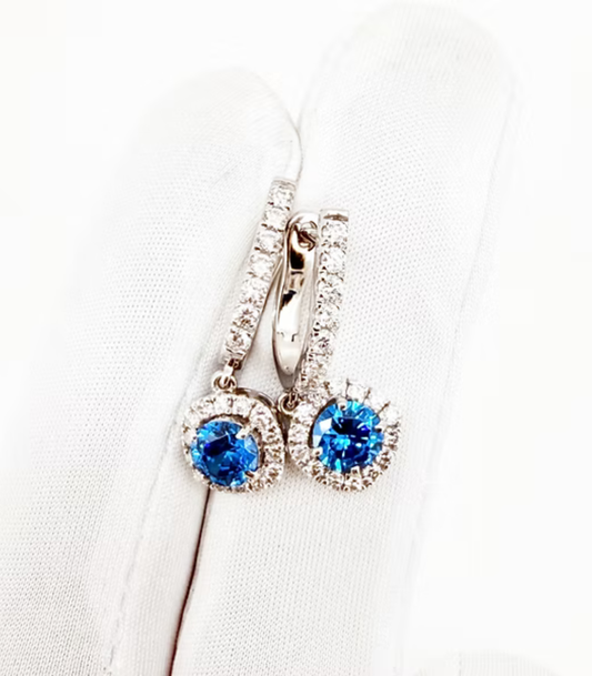 Aquamarine Halo Drop Earrings