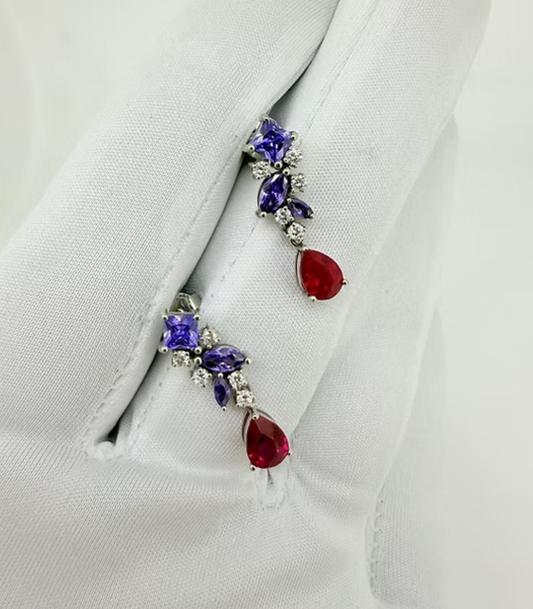 Amethyst Ruby Bloom Drop Earrings
