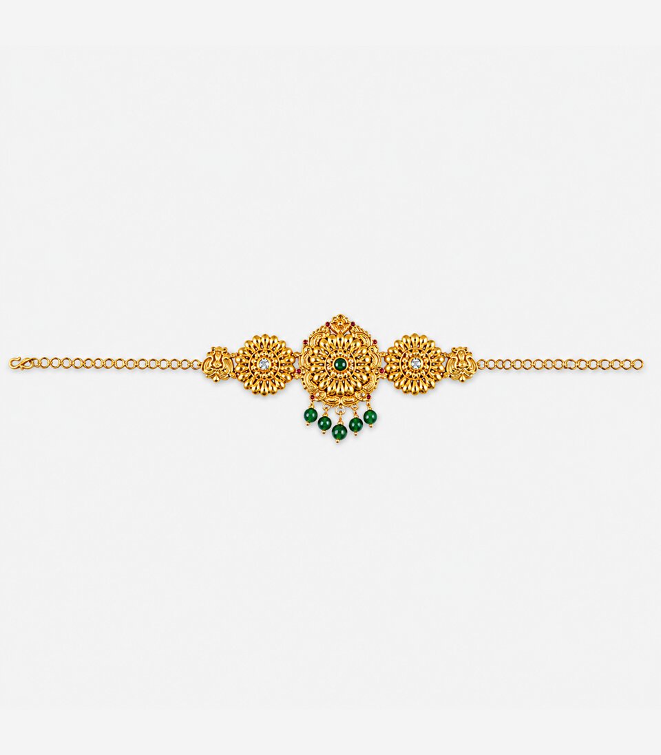 Gold Floral Medallion Green Stone Armlet