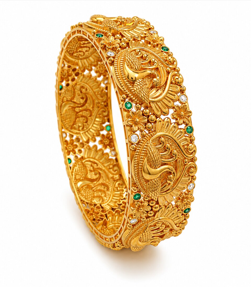 Gold Peacock & Floral Antique Designer Bangle