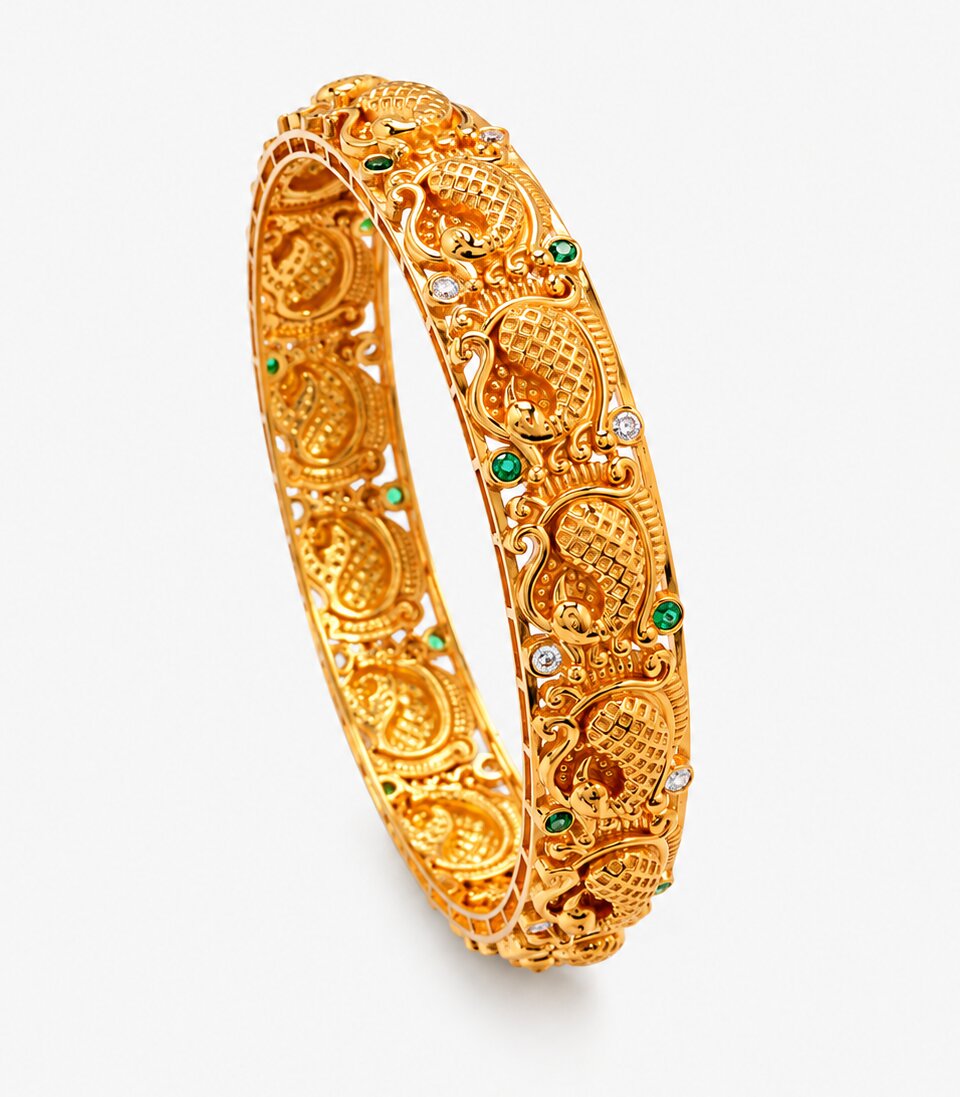Gold Peacock & Floral Heritage Designer Bangle