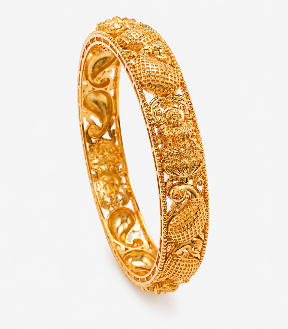 Gold Vintage Temple Carved Statement Bangle