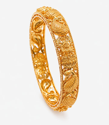 Gold Vintage Temple Carved Statement Bangle