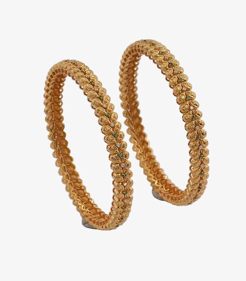 Pair Of Textured Gold Bangles With A Repeating Bead – Orange Smith