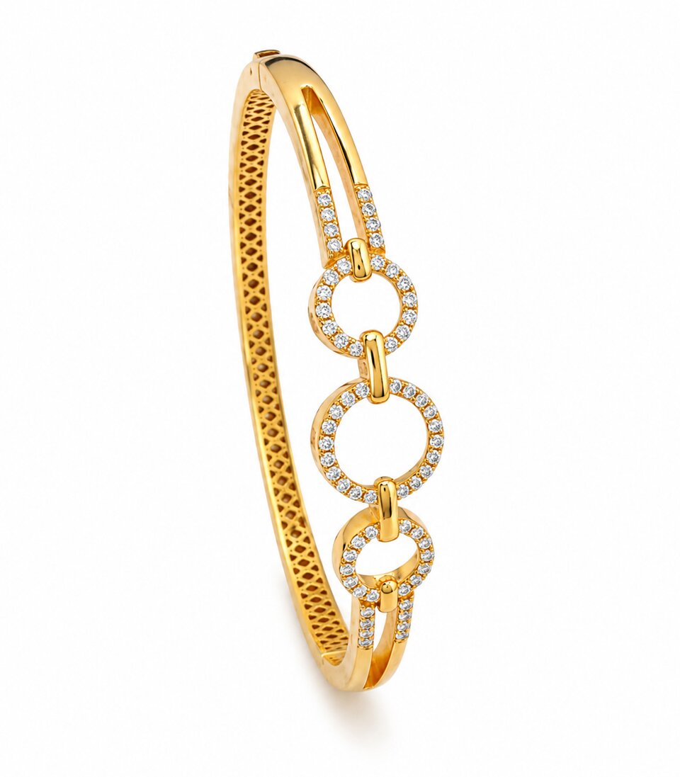 Gold Triple Circle Diamond-Cut Bracelet