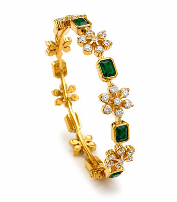 Gold Emerald & Floral Charm Designer Bracelet
