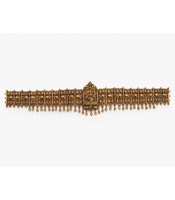 Antique-Finish Temple Jewelry Vaddanam Featuring A Central Goddess Lakshmi