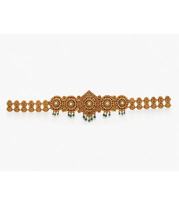 Antique-Finish Floral Vaddanam Featuring Concentric Medallion Motifs