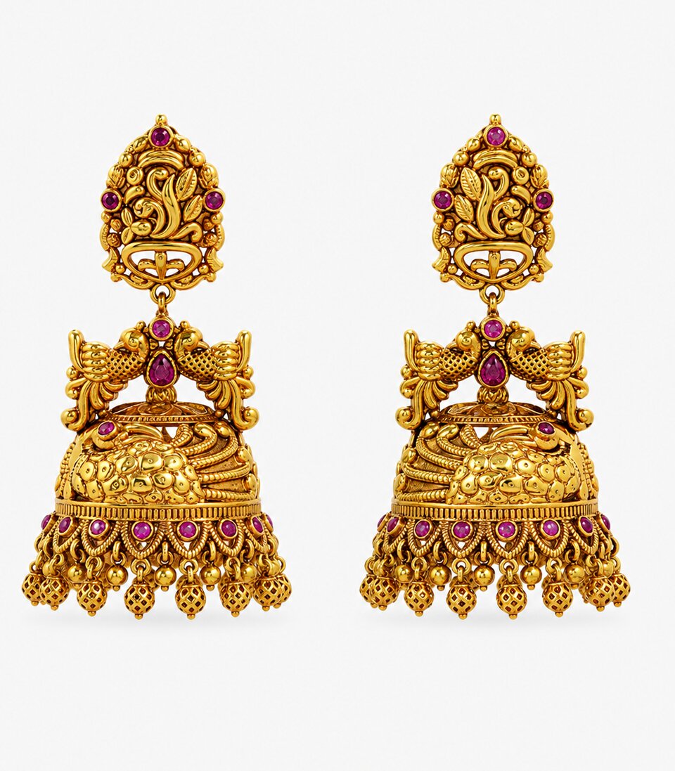 Lakshmi Temple Bridal Jhumka Earrings