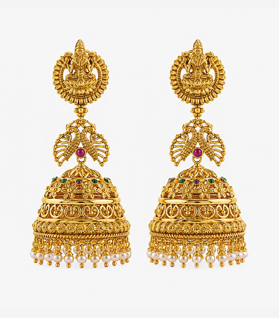 Temple Leaf Jhumka Earrings