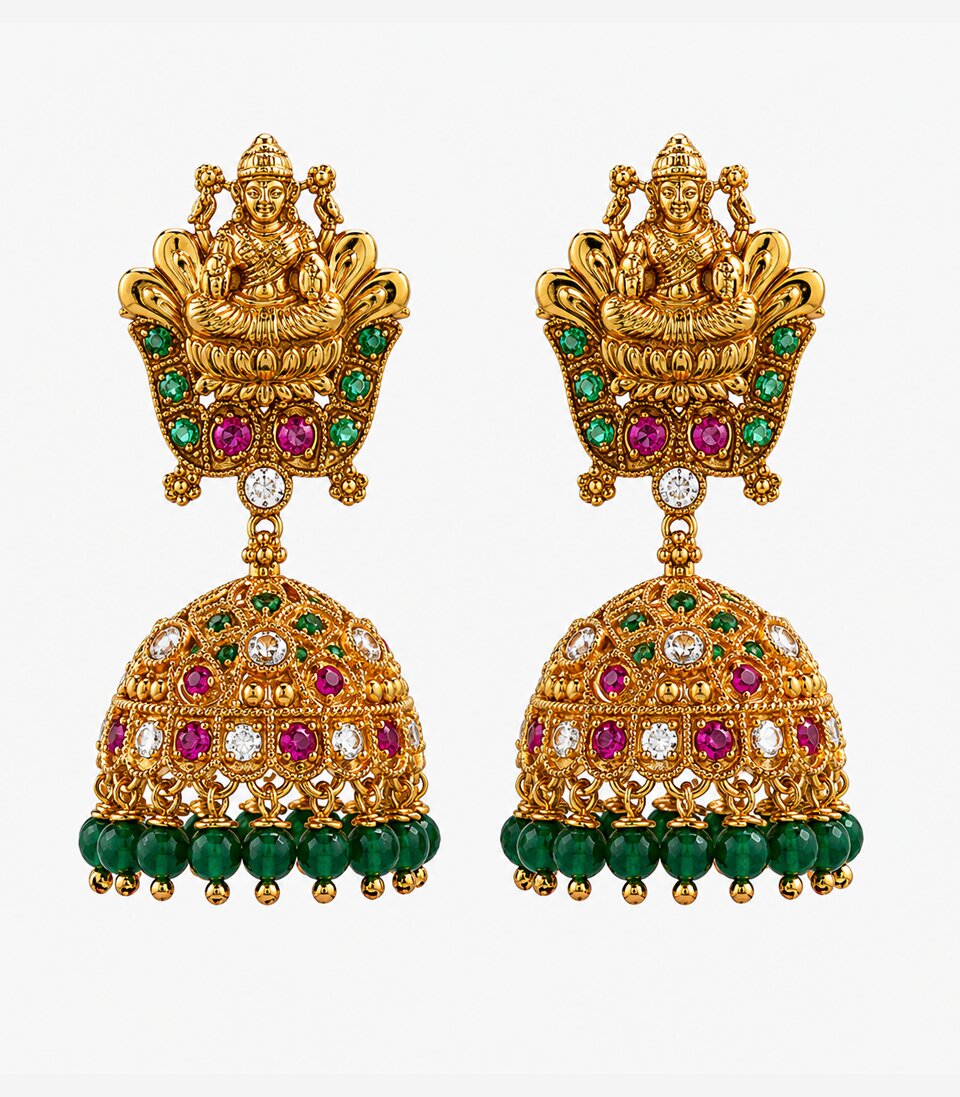 Peacock Temple Multicolor Bridal Earrings