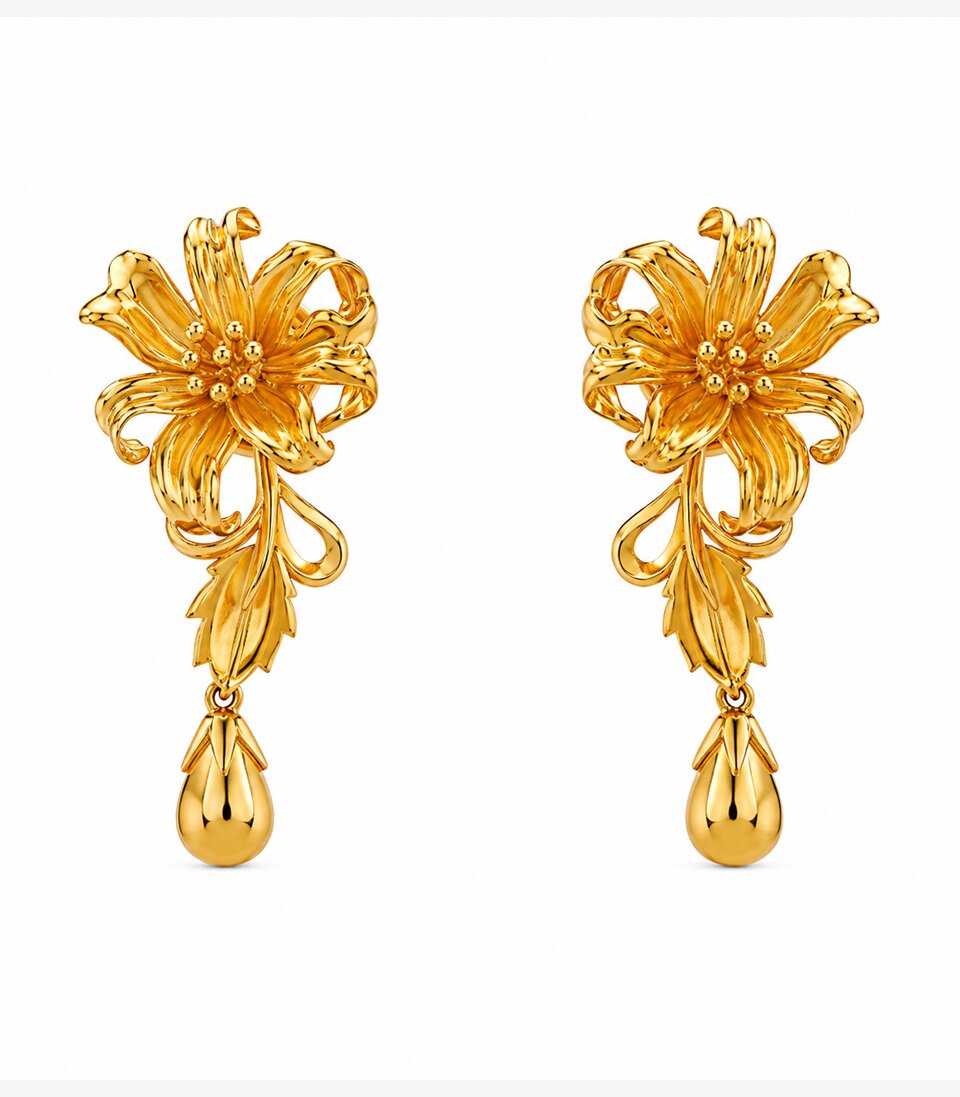 Floral Gold Drop Earrings
