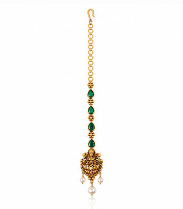 Emerald Beaded Temple Maang Tikka