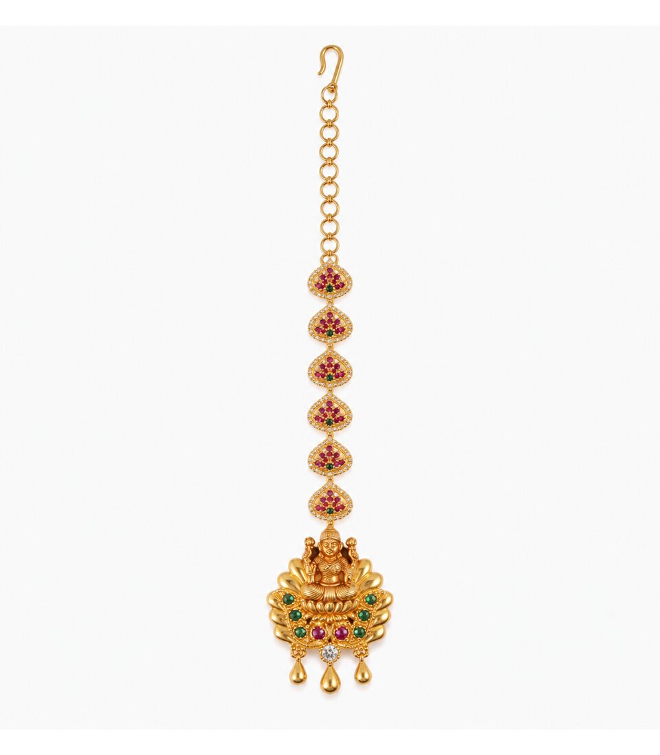 Ruby Beaded Temple Maang Tikka