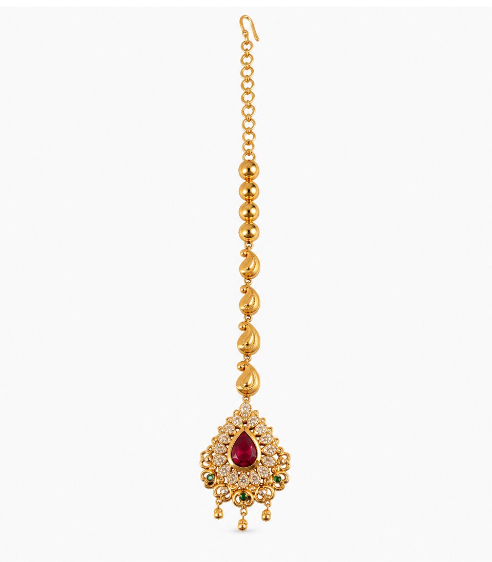 Ruby Peacock Drop Maang Tikka