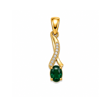 Gold Emerald Green Stone Leaf Pendant