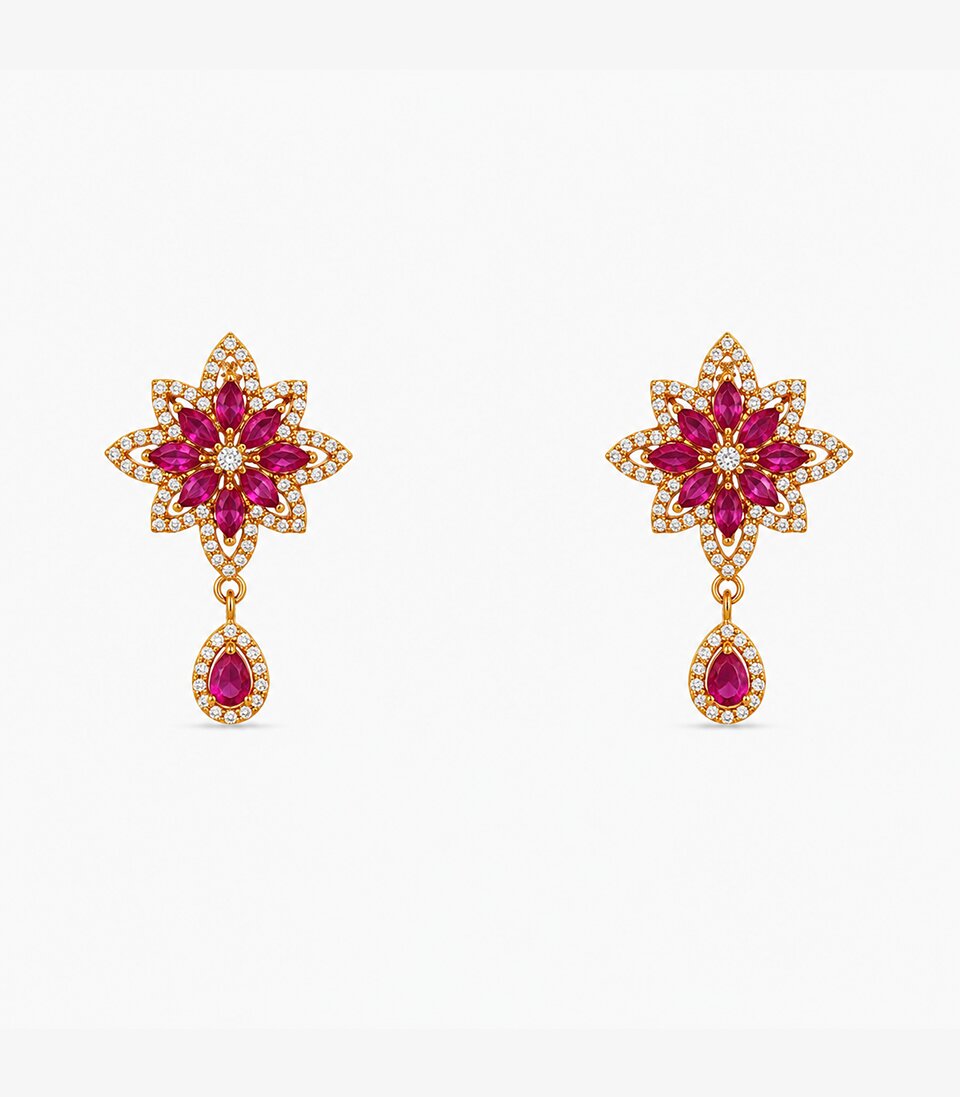 Ruby Blossom Drop Earrings