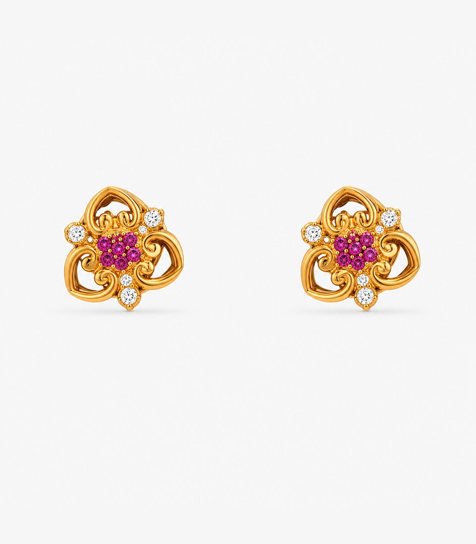 Ruby Blossom Knot Stud Earrings